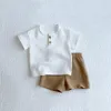 モスリンコットンベイビーボーイ服セットサマーチルドレン衣類半袖トップTシャツショーツキッズ服240507