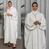 Roupas étnicas modestas quimono abaya brancas no Oriente Médio Dubi -Muslim Dubai Cardigan Robe para mulheres Contraste de retalhos de retalhos Roupas islâmicas eid novo T240510