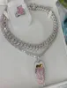 14K Tongue en cuivre Iced Out Bling 5a Cz Sexy Mouth Pendant Collier Symbole Micro Pave