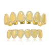 Hip Hop Iced Out Cubic Zirconia Mirror Face Tooth Grillz for Women Men Body Jewelry Gold Teeth Grills 6/6 Top Bottom Cap Set 240507