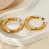 Stud Earrings Trendy Chunky 18K Gold Plated Ultra Thick Hammered Round Hoop Earring For Women Texture Metal Fashion Jewelry Gift