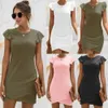 Urban Sexy Dresses 2022 Summer New Slim Casual Sexy Ruffled Short-Slved Cross Dress Bohemian Crewneck Skinny T-Shirt T240510