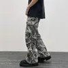 Camuflagem geral Y2K Moda Bagagem Flash Jeans Cargo Pants Mens Casas Mulheres retas de pernas largas 240508