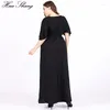 Robes de fête Été noir pour femmes Maxi Long Robe en V couche à manches courtes courte taies haute tunique plus taille