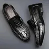 Chaussures décontractées en cuir authentique Footwes Business Footwear Cow mâle Brands Soft confortable Black A1777