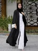 Этническая одежда мусульмане с открытой кимоно Абайя Полосатая ретро -этническая кардигановая одежда в Дюбай Ближневосточная Саудовская Аравия Идская одежда Черная T240510