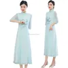 Abbigliamento etnico 2024 Summer Hanfu in stile cinese ricamato in chiffon long Cheongsam abito migliorato a mezza manica Qipao Zen W427