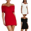 Devise Summer Dresses for Women Partydress Off the Shoulder Capped Short Sleeve Backdess Mini Dress Ployester Bow Misses White Red Summer Dress Graduation Dress