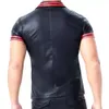 Mens Sexy Faux Short-sleeved Erotic Shaping Sheath Latex Bodycon Casual T-shirts Male Patent Leather Polo Shirt Catsuit Costumes