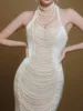 Luksusowa syrena wieczorna sukienka na balu bez rękawów Pearki wysokiej szyi Perły Kl. Aplikacje Błyszczące cekiny z koraliki suknie ślubne na zamówienie BC18820