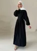 民族衣類ラマダンホワイトドバイリネンアバヤドレス女性のためのイスラム服