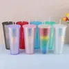 Cups Saucers 710ml Plastic Straw Cup Rhinestone Rivet Double-Walled Travel Mug With Lid Bubble Tea Large Capacity For Sports