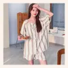 Home Clothing Pajamas Women's Summer 2024 Pure Cotton Simple And Cute Loose Thin Short Sleeved Pants Two Piece Furnishing Set Female