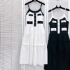 506 xxl 2024 Milan Runway Dress Frühlings Sommerhülsen und Spaghetti -Gurt schwarze weiße Kleider Damenkleid Fashion Hochqualität Luxijia