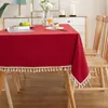 テーブルクロスソリッドカラーコットンファブリックテーブルクロスタッセル装飾的なシンプルな洗える長方形カバーディナーの装飾
