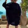 女性用ブラウストップカジュアルロッセシャツルーズラペルボタンダウン長袖ビキニカーディガンプラスサイズの日焼け止めビーチカバーアップ