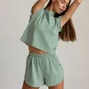 Hemkläder 2024europeisk och amerikansk sommar ärmlös stickad topp shorts pyjama set fashionabla support yttre slitage damer hemmågor