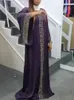 Vêtements ethniques Élégants et à la mode violet robe africaine Flare Slave Diamond Islamic Clothing Abaya Muslim Robe Long Robe Party Robe Vestidos T240510