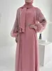 Etniska kläder Ramadan Open Kaftan Abaya Dubai Turkiet 2 styck Muslim Set Islam Robe African Dresses For Women Kimono Marocko Clothing Caftan T240510