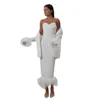 Weiße Frauen Kleid Anzüge Schlanker fit Strauß Federabend Party Kleidung für Hochzeits gerade Rock 3 Stück 259z