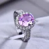 Avec des pierres latérales mignonnes femelles en zircon rose rose 925 argent gros doigt de pierre anneaux de mariage vintage pour les femmes de 2024 ans