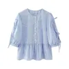 Blouses pour femmes zévity femmes plies mode lanterne arc archet à liaison décontractée Blouse de bureau dames chic o coude de bouton couche blusas tops