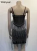 Urban sexy jurken jaar sexy nachtclub mesh mesh zwarte bodycon cocktail verjaardag mini jurken dames diamanten Rhinestone Party prom vestidos luxe T240510