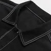 Mass moda de jeans de jeans de jeans de rua grande, design de bolso de bolso de grande porte de tamanho preto vedado preto lavado outono ou outono 4xl 5xl 240428