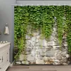 Duschvorhänge Steinmauer Mauer Vorhang verlassen Garten Landschaft Naturpflanzen Landschaft rustikale Marmorfelsen Badewanne Badezimmer Badezimmer Badezimmer