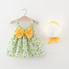 Kız Elbiseler 2pcs/Setgirls Yaz Etek Çocuk Giyim Kore Edition Küçük Çiçek Yay Kayış Elbisesi Şapka ile Geliyor