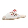 Hausschuhe Mazefeng 2024 Chinesische traditionelle Stil Frauen Damen Mode Sticke flache Sandalen Slipper Blume runde Zehen Freizeitschuhe