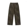 Herren Jeans Tan Leopard Frauen Denimhose große Weitbein Hosen Street Hip Hop Vintage Baumwolle locker lässig lässig