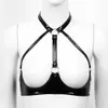 Donne sexy apri in pelle reggiseno porno caldo top sul seno che espongono lingerie in lattice erotica lucida con costumi di tatelle regolabili