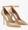 2024 Dames Summer Walk Designer Dress Shoes Diamond Talura Hoge Heel Sandalen schoen puntige teenpompen met gouden ketting stiletto hakken feest zwart wandelende sandaalbox