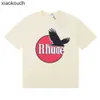 T-shirts de créateurs haut de gamme Rhude pour la mode Micro Micro Black Pigeon Letter Imprimée T-shirt à manches courtes pour hommes et femmes High Street Malf manche avec des étiquettes originales de 1: 1