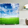 Douche gordijnen zonnige lucht wolken groen gras landschap 3d bedrukte stof waterdichte badkamer gordijn decor met haken 180 200 cm