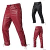 Calça masculina masculina calça de couro de motocicleta