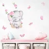 Watercolor Pink Elephant Cloud Wall Stickers for Kids Room Baby Nursery Decoration Decals Boy and Girls Gifts PVC 240426