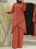 Vêtements ethniques zanzea femmes Fashion Matching sets sequins musulmans Vintage Islamic Clothing Long Slve Blouse Abaya costume Urban Tracksuit 2PCS T240510