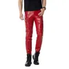 Pantalon masculin masculin rouge personnel décontracté pute pu cousu en cuir pantl2405