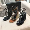 Designerinnen Frauen Sandalen Keil Peep Zehen High Heels Schuhe Metall Buchstaben Schnalle Schwarz braune matte echte Leder Luxusmarke Frau Sandalengröße 35-42