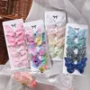 4pcs/setキャンディーカラーヘアクリップガール用セットダブルレイヤードボウキュートバングヘアピンセーフチルドレンヘアアクセサリー240509