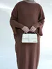 Etniska kläder abaya dubai kalkon muslimsk tunt skrynkligt bomullstyg lös lång klänning full slves kvinnor islamiska kläder hijabi kaftan ramadan t240510