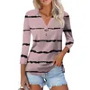 T-shirts pour femmes mode Summer Strucy Striped Imprided à col boutonné à sept points en vrac Top Woman Vêtements Crop Crop Shirt