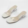 Slippers Summer Femmes PVC Jelly Open Toe 4cm Perspex Med Heels Chaussures Clear Transparent Ladies Sandales grandes taille 10 11 12