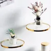 Decorative Plates Gold Glass Ledge Rack Creative Wrought Iron Wall Mounted Round Floating Shelf Vase Display Organizer Office