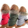 Vestuário para cães roupas de estimação de casaco de casaco de algodão colarinho de puplo de inverno com dois pés de cintura quente e grossa