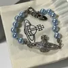 Designer Westwood Classic Saturn Blue Pearl Bracelet for Women with Diamond Planet Versatile and Impossible Handicraft