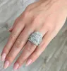 Bröllopsringar Charm Female White Crystal Stone Ring Set Luxury Big Silver Color for Women Vintage Bridal Square Engagement5349302