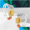 Dangle Chandelier Mirco Paved Cubic Zirconia Charm Shiny Blooming Flowers Hoop Earrings For Women Bridal Wedding Gift Important Oc Dh9Vy